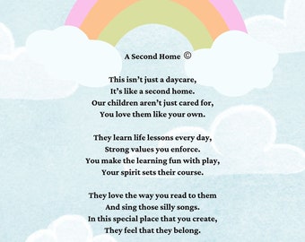 A Second Home Poem for daycare providers, poetry printable, Digital download, daycare provider gift, instant download, daycare poem