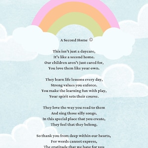 A Second Home Poem for daycare providers, poetry printable, Digital download, daycare provider gift, instant download, daycare poem