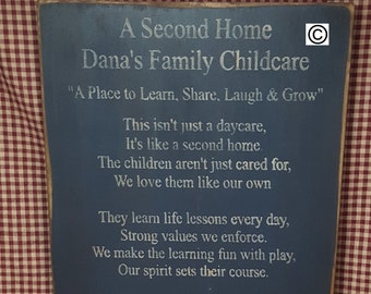 A second home for the Daycare provider, Mission Statement, Business Sign, Primitive Sign, Wood Sign, Daycare Sign, Childcare,