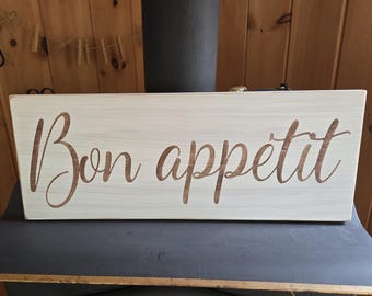 Letrero de cocina "Bon appétit" con efecto envejecido: decoración rústica campestre (61 x 23,5 cm)