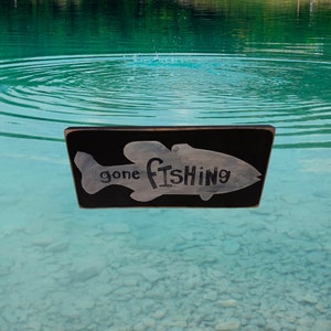 Gone Fishing Wood Sign: Distressed Cabin Decor (10.5x4.5)