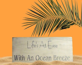 Letrero de madera "Brisa Marina": Decoración de casa de playa envejecida (30 x 14 cm)