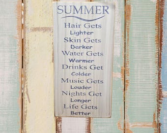 Letrero de verano de madera desgastada: decoración para casa de playa o lago (45 x 23 cm)