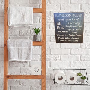 Bathroom Rules Sign, Primitive Signs, Bathroom Decor, Brush, Kids Bathroom Decor, Wash, Floss, Flush, Restroom Sign, Housewarming Gift