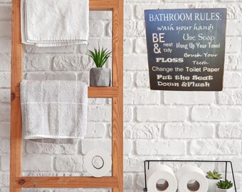 Primitive Bathroom Rules Sign: Kids Restroom Decor