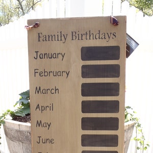 Family Birthdays Chalkboard Sign: Rustic Distressed Wood Calendar