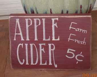 Apple Cider, Kitchen Sign, Farm Sign, Fall Sign, Autumn Sign, Barn Sign, Wood Sign, Primitive Sign, Small Sign, kitchen decor, rustic sign
