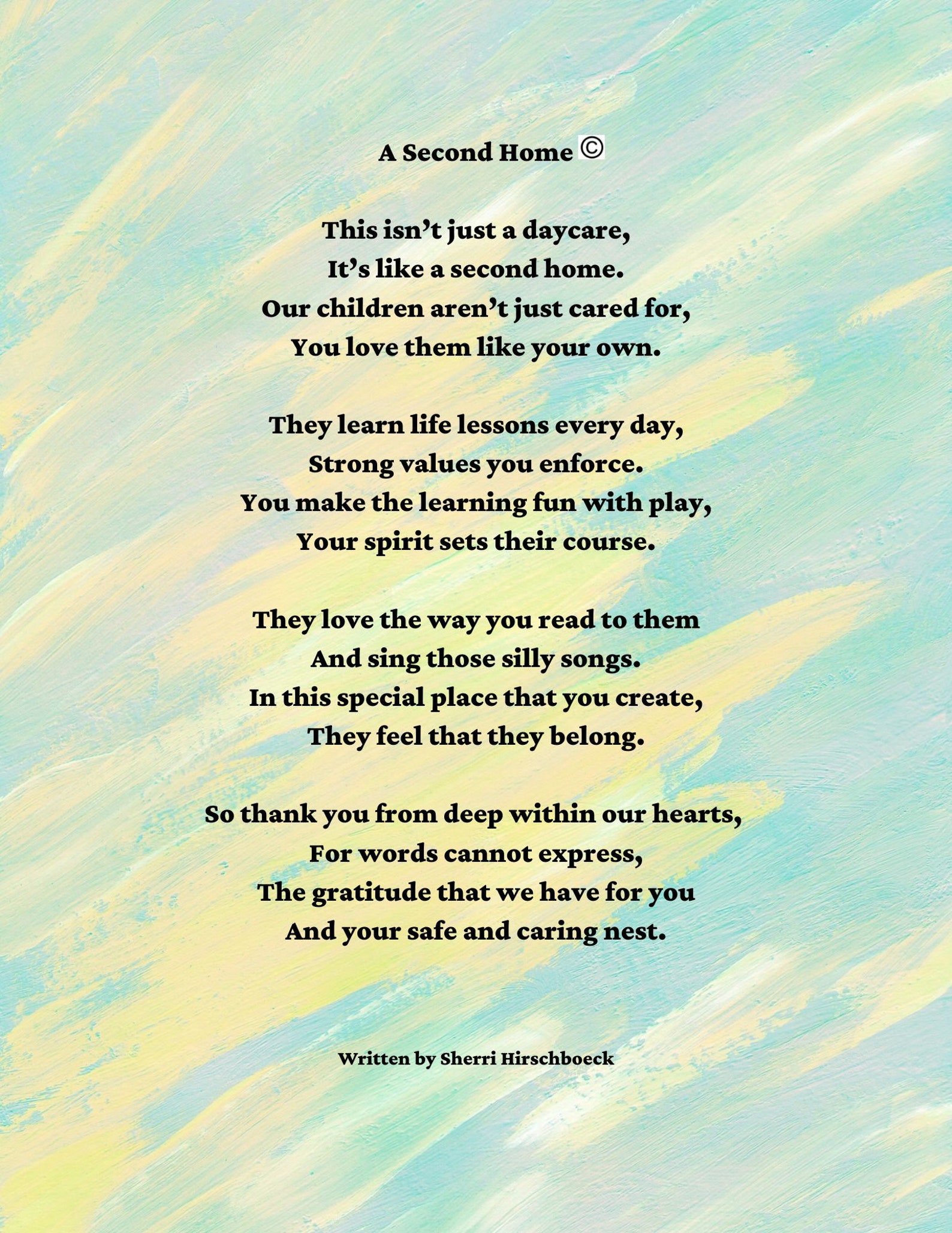 A Second Home Poem for Daycare Providers Poetry Printable - Etsy