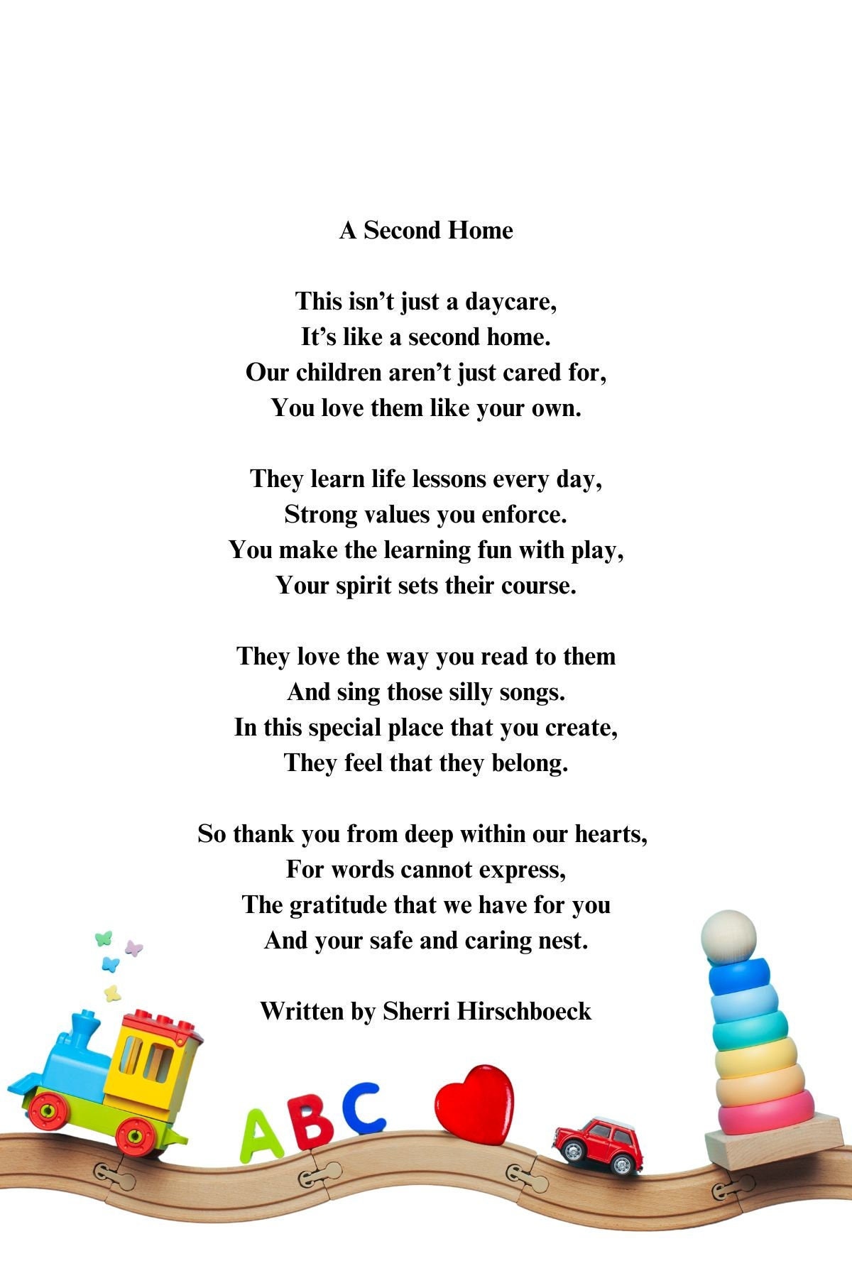 A Second Home Poem for daycare providers, 4" x 6" poetry printable, Digital download, daycare provider gift, instant download, daycare poem