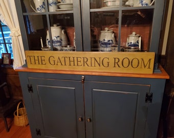 The Gathering Room, Family, Friends, Traditions, Primitive Sign, Wood Sign, Country, Housewarming Gift, Anniversary Gift, Livingroom Sign