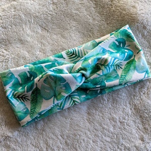 Monstera Leaf Watercolor Plant Cotton Knit Twist Front Headband