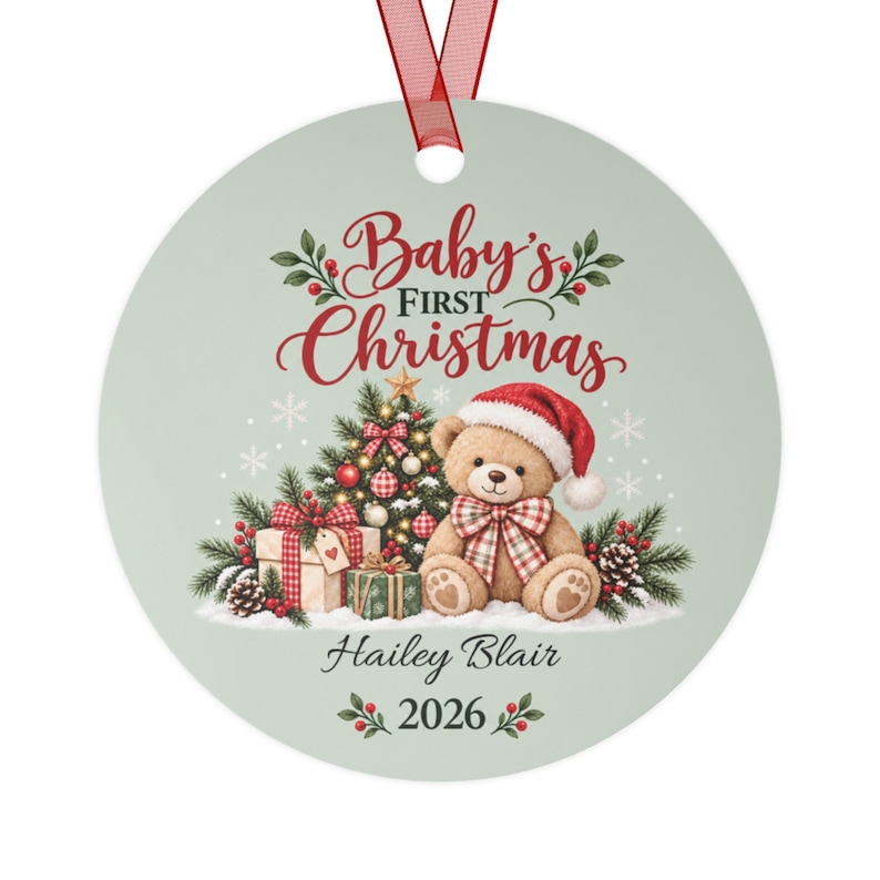 Personalized Baby’s First Christmas Ornament 2026, Teddy Bear Christmas Ornament, Custom Baby Name Keepsake, Newborn Gift image 5