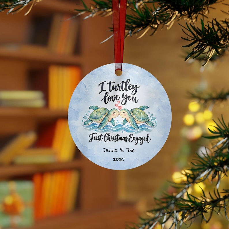 Personalized First Christmas Engaged Ornament, Sea Turtle Engagement Gift, Custom Couple Ornament, Coastal Christmas Keepsake image 5