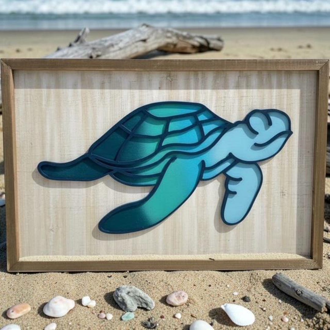 Coastal Turtle Wall Art | Nautical Sea Animal Decor | Layered Turtle ...