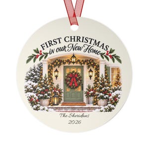 Personalized First Christmas in Our New Home Ornament, Custom Family Name Metal Christmas Keepsake image 5