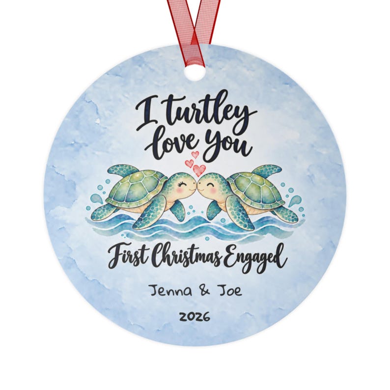 Personalized First Christmas Engaged Ornament, Sea Turtle Engagement Gift, Custom Couple Ornament, Coastal Christmas Keepsake image 3