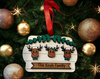 家族向けパーソナライズド・トナカイ・クリスマスオーナメント｜カスタム・ファミリー・クリスマスオーナメント｜トナカイ・ファミリー記念品｜パーソナライズド・ホリデーギフト