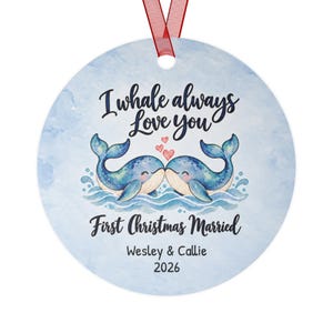 Adorno navideño personalizado para la primera Navidad de casados, regalo de boda, regalo para recién casados, recuerdo de boda costera imagen 3