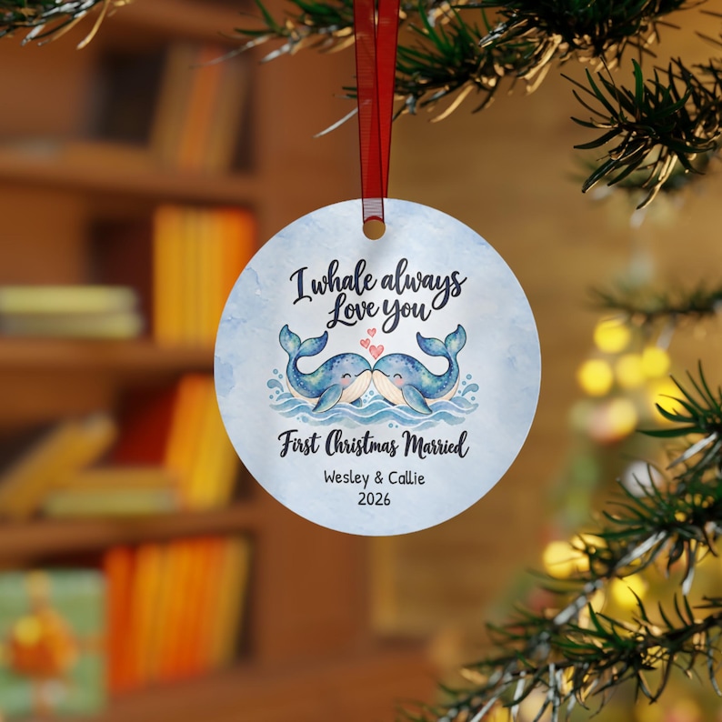 Adorno navideño personalizado para la primera Navidad de casados, regalo de boda, regalo para recién casados, recuerdo de boda costera imagen 5