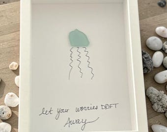 Sea Glass Art, Jellyfish Art, Jellyfish sea glass decor, Sea Glass Jellyfish art