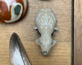 Hand Painted Hand Drawn Mink Skull with Unique Design
