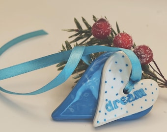 Handmade Ceramic Heart Ornament: Light Blue Dream Decor