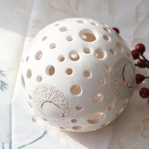 Handmade Ceramic Sphere Lamp: Battery-Operated Tabletop Night Light