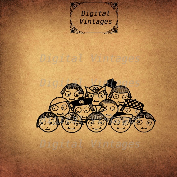 Download Cartoon Creepy Kids Faces Group Icon Vintage Retro Antique Etsy