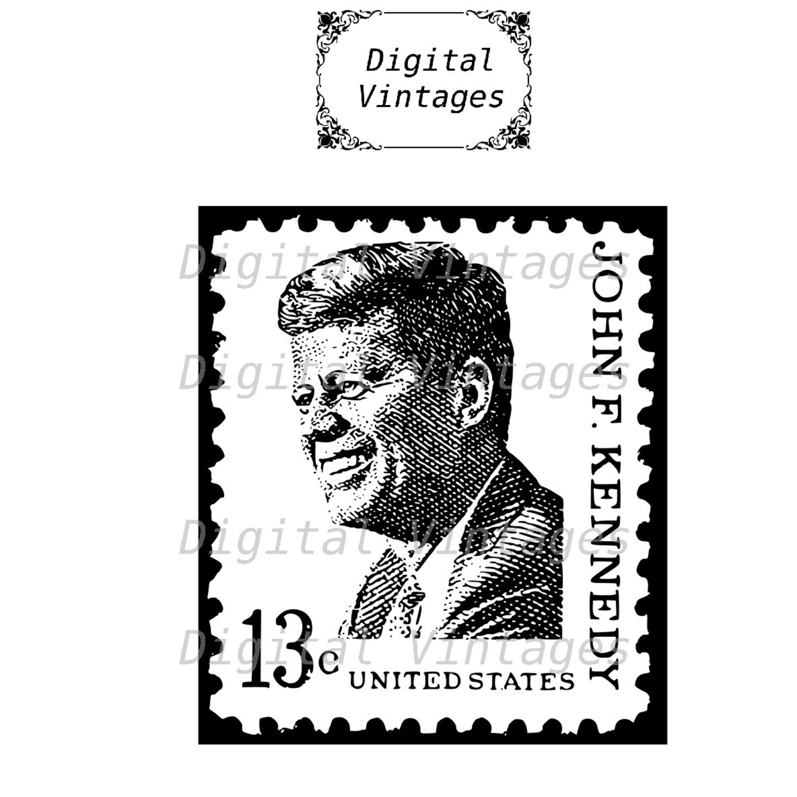 JFK Stamp John F Kennedy Postage illustration Vintage Digital Etsy