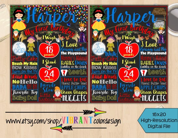 Snow White Birthday Chalkboard, Snow White Birthday Poster, Snow White Party Decor, Disney Princess Birthday Sign Il_570xn