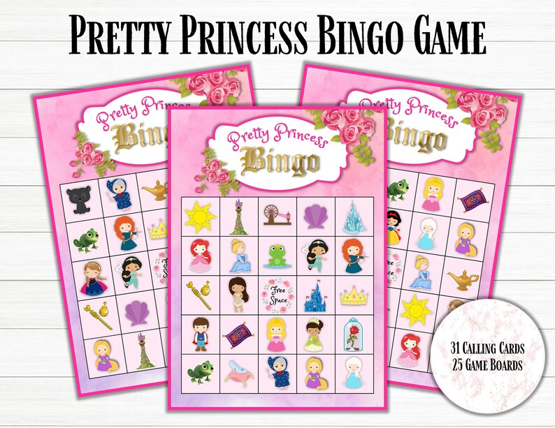 Disney Princess Bingo Game Princess Bingo Printable Princess Etsy