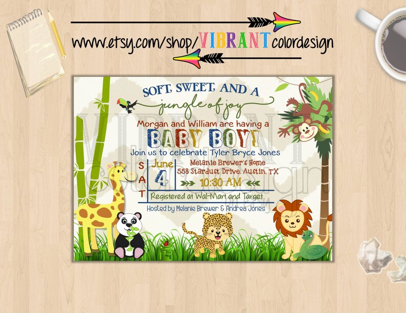 Zoo Baby Shower Invitation Jungle Theme Baby Shower Etsy