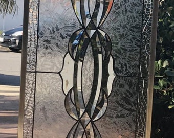 Beautiful Beveled Sidelite Leaded Stained Glass Window Panel, Cabinet Insert - Clear Texture Stained Abstract Art - Customizable Item #10154