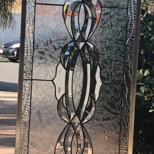 Beautiful Beveled Sidelite Leaded Stained Glass Window Panel, Cabinet Insert - Clear Texture Stained Abstract Art - Customizable Item #10154