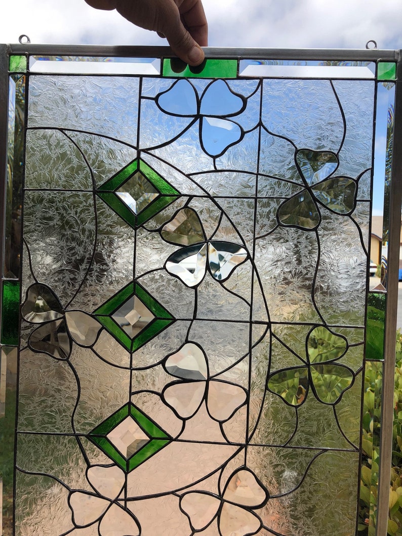 Irish Shamrock Stained & Beveled Glass Window Panel Hangings Etsy