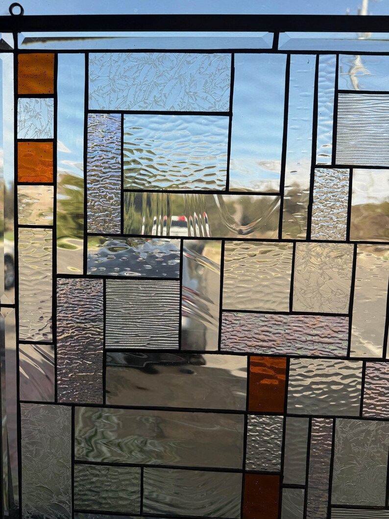Custom Geometric Stained Glass | Abstract Square Window Panel | Modern ...