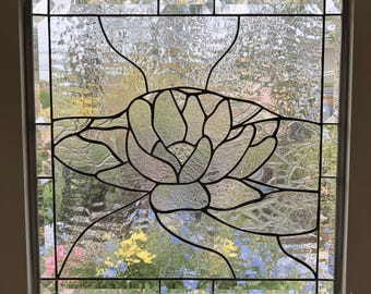 Octagonal Classic Fleur De Lis Stained Glass Window, Panel, Insert