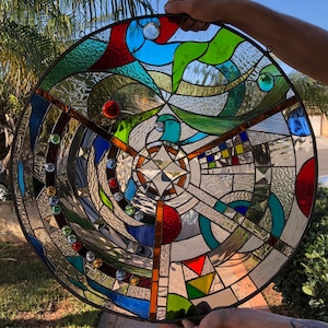 Stained Glass Panel, Window, Hangings - Colorful, Abstract, Modern Art Gift - Custom Made Item #13771
