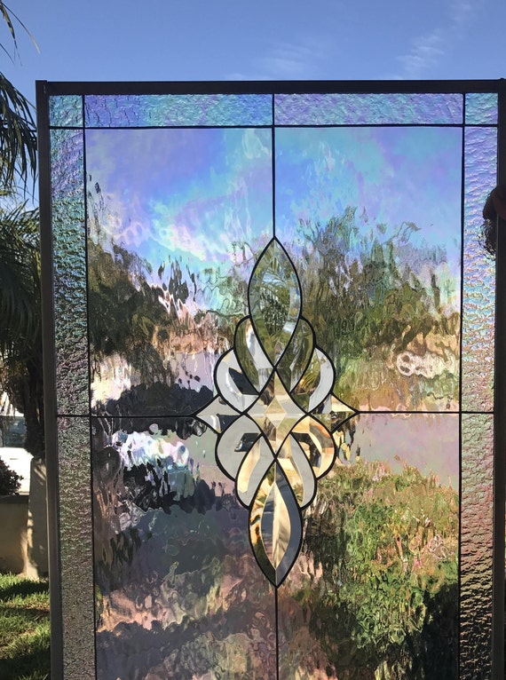 Iridescent Leaded Stained Glass Window Panel Cabinet Insert Oakley Clear Beveled Glass Geometric Floral Pattern Customizable Item 71 Etsy UK