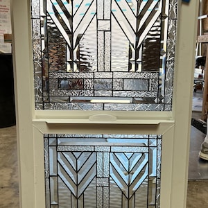 Mission/Craftsman Style Beveled Stained Glass Window - Slider Singe Hung Vinyl Framed Insulated, Geometric Design - Customizable Item