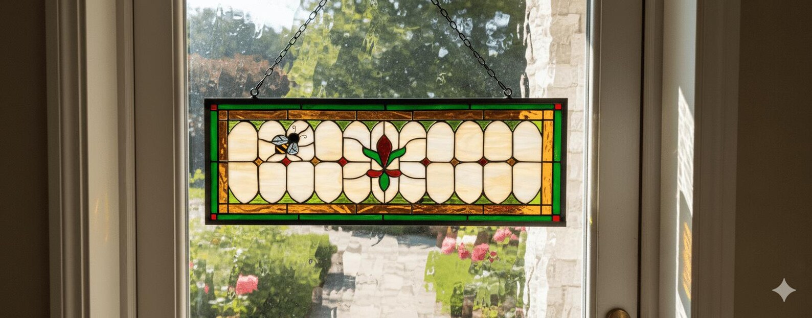 Custom Victorian Flower Stained Glass | Bumble Bee Transom Window ...