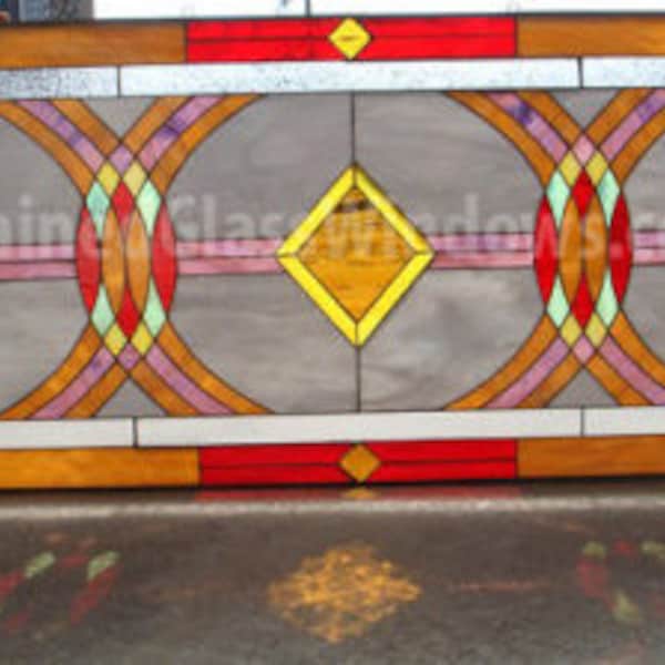 Geometric Stained Glass Window Panel Hangings - Leaded Glass Art - Abstract Modern - Custom Made Item #7066