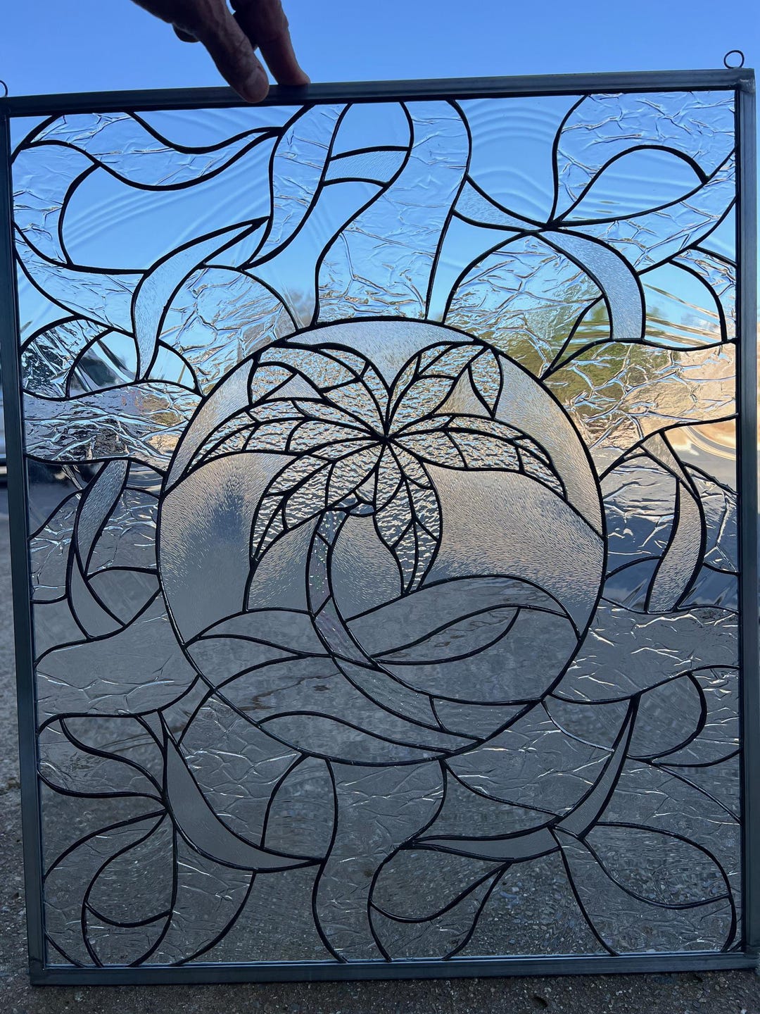 ステンドグラスパネル【椰子の木】 Abstract Palm Tree Stained Glass Window Panel, Hangings