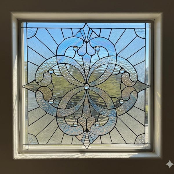 Stunning Leaded Stained Glass Window Panel Hangings - Windsor Magnificent Clear Stained Glass Iridescent Modern Art - Customizable Item#7285