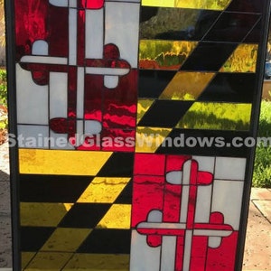 Maryland State Flag Leaded Stained Glass Window Panel - Custom Hand Made - Patriotic Symbol Icon Business Logo - Customizable Item #12157