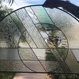 Clear Textured Stained Glass Transom, Window Panel - Beveled Stained Glass Hollister Arched Semi Circles Abstract - Customizable Item #367