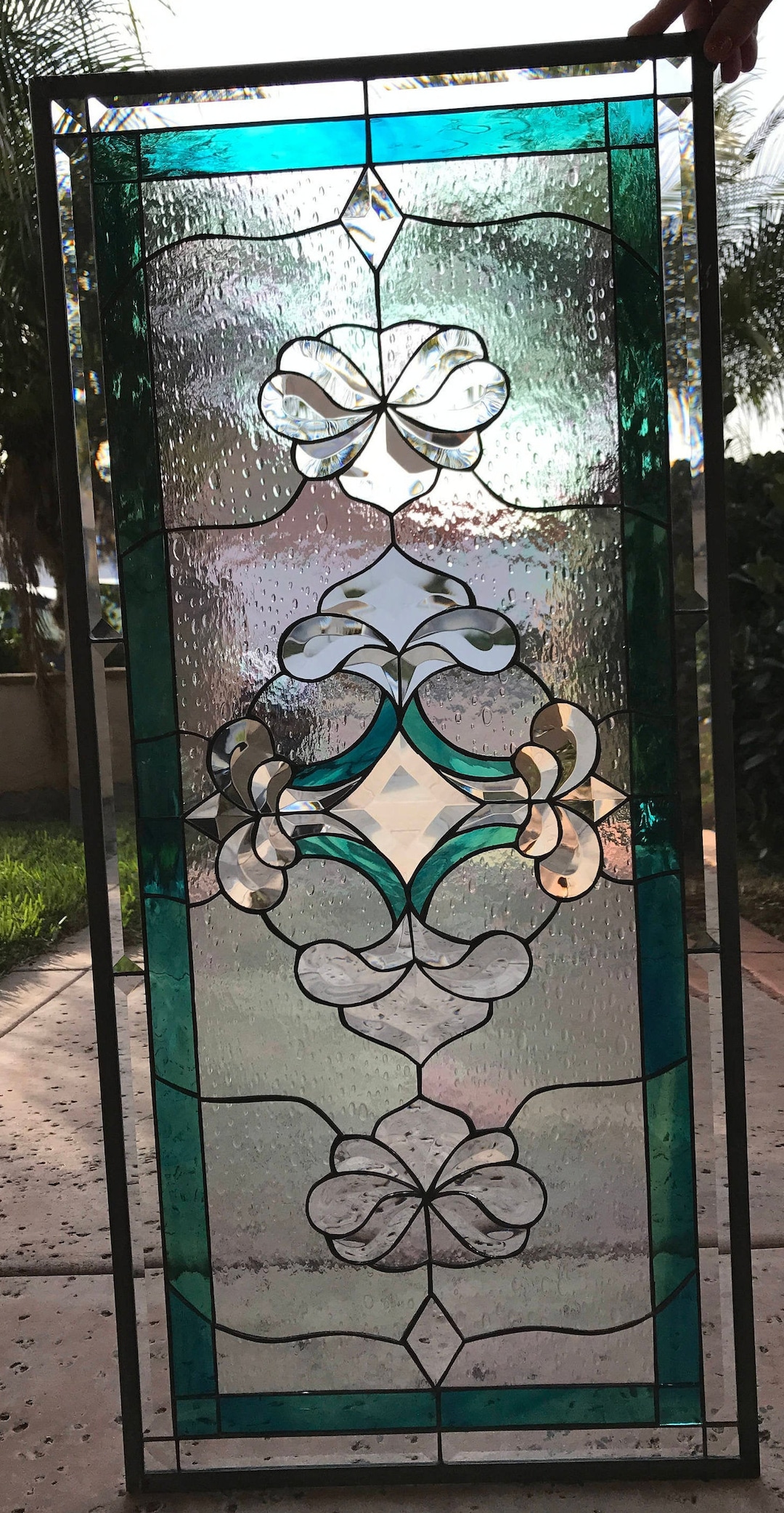 Exquisite Beveled Stained Glass Leaded Window Panel, Cabinet