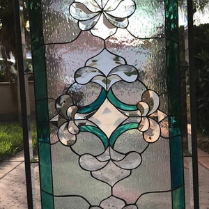 Exquisite Beveled Stained Glass Leaded Window Panel, Cabinet Insert - Imperial Clear Transom Geometric Pattern - Customizable Item#120