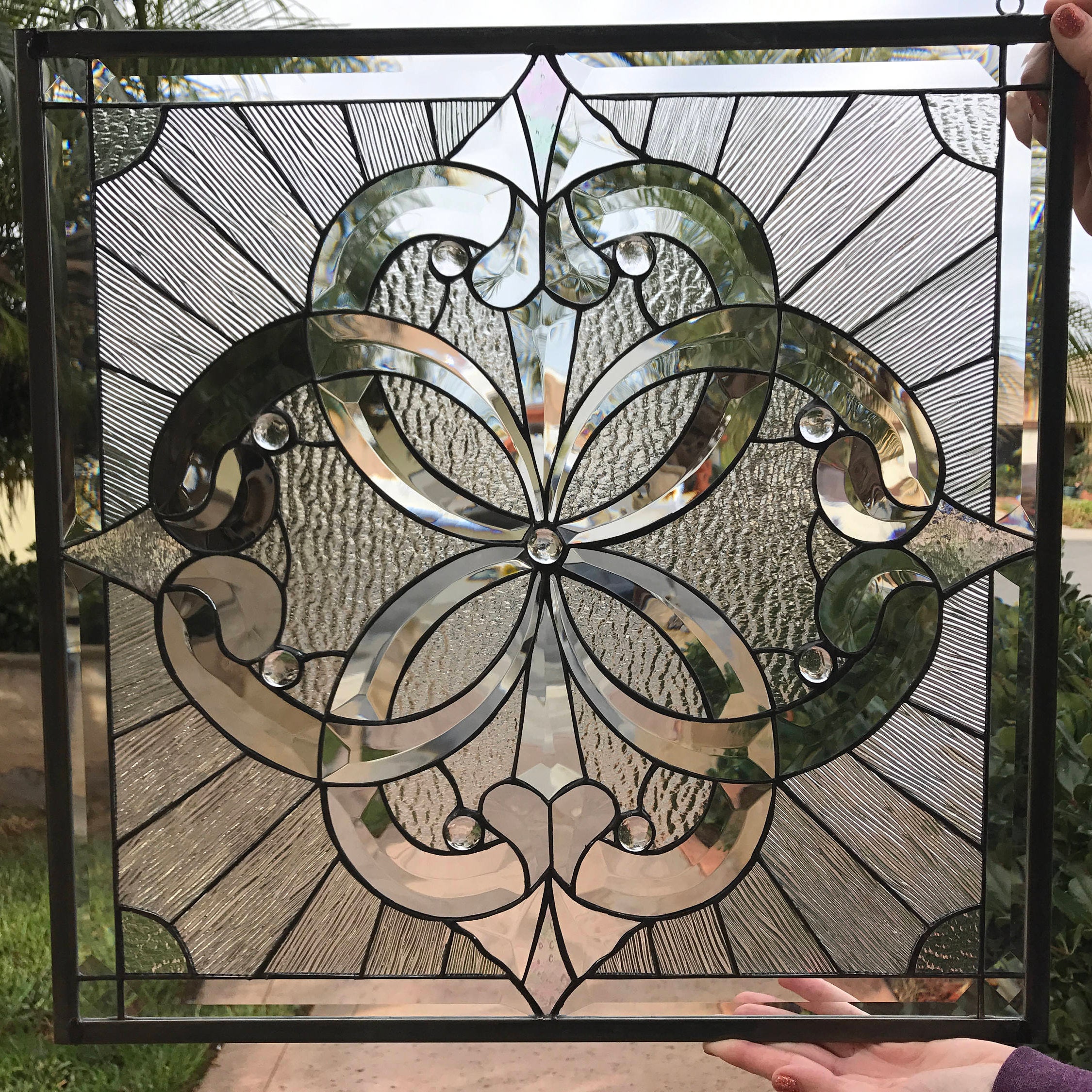 Clear Beveled Stained Glass Window Panel Hangings Pacifica Etsy
