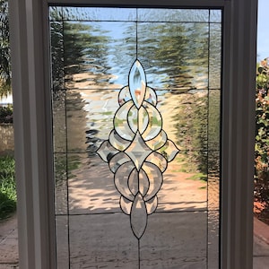 Stained Glass & Beveled Window - Vinyl Framed and Insulated - The Oakley Leaded Beveled Glass - Water Effect Glass - Customizable Item#153